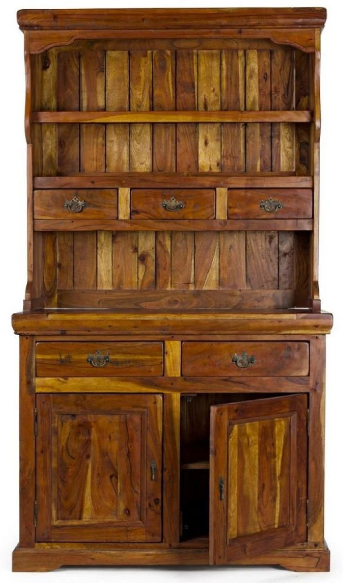 Landhausstil Esszimmerschrank Braun / Naturfarben 107 x 45 x H. 190 cm - Massivholz Küchenschrank - Esszimmer Möbel im Landhausstil - Landhausstil Esszimmer Einrichtung