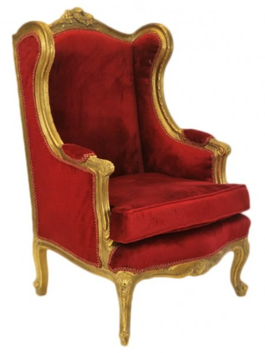 Barock Lounge Thron Sessel Bordeaux Rot / Gold - Ohren Sessel - Ohrensessel Tron Stuhl