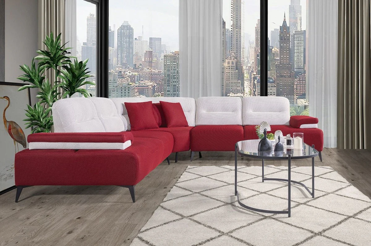 Luxus Ecksofa Bordeauxrot / Weiß / Grau 310 x 310 cm - Wohnzimmer Sofa