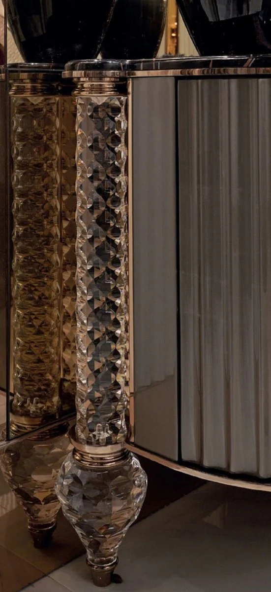 Luxus Art Deco Schminkkommode Schwarz / Grau / Kupfer 188 x 60 x H. 89 cm - Schminktisch mit Kunstmarmor Platte - Art Deco Schlafzimmer Möbel - Luxus Schlafzimmer Möbel