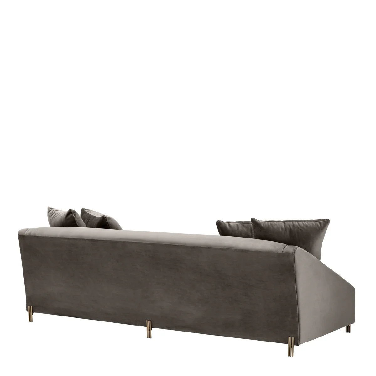 Luxus Samtsofa Grau / Messingfarben 223 x 94 x H. 73 cm - Wohnzimmer Sofa mit 4 Kissen - Luxus Möbel