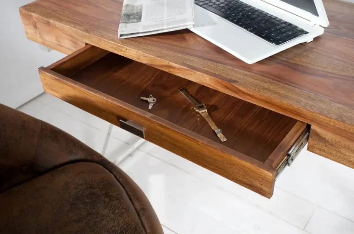 Schreibtisch mit Schublade Braun / Silber 120 cm - Büro Möbel