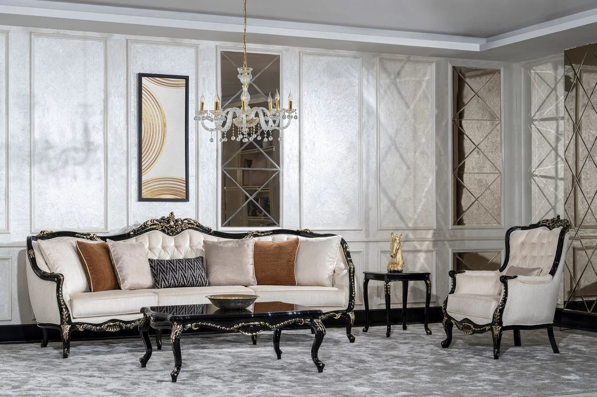 Luxus Barock Couchtisch Schwarz / Gold - Handgefertigter Massivholz Wohnzimmertisch im Barockstil - Wohnzimmer Möbel im Barockstil - Barock Möbel - Edel & Prunkvoll