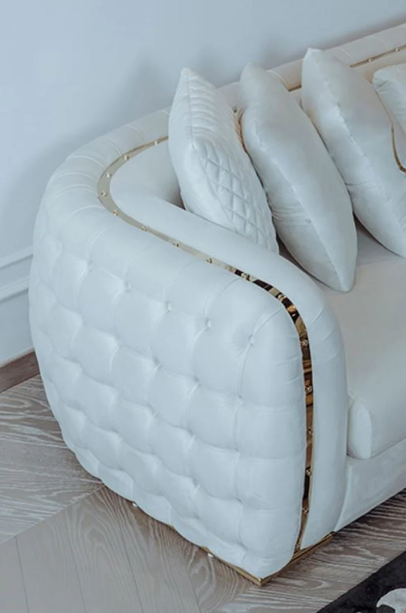 Luxus Sofa Weiß / Gold 265 x 83 x H. 73 cm - Modernes Wohnzimmer Sofa - Wohnzimmer & Hotel Möbel - Luxus Kollektion