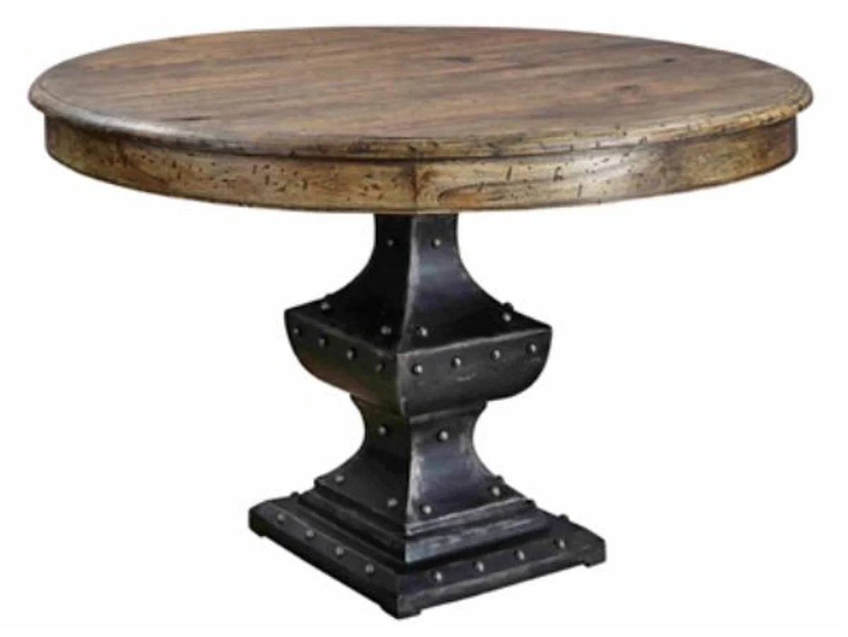 Massivholz Esstisch Braun / Schwarz Ø 122 x H. 76 cm - Esszimmermöbel