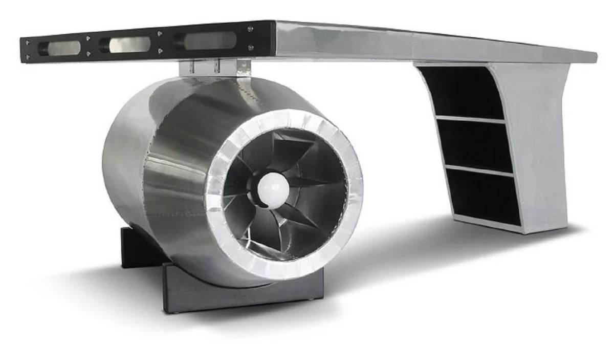 Vintage Flieger Schreibtisch Silber 230 x 120 x H. 80 cm - Aluminium Flugzeug Design Bürotisch - Aluminium Flugzeug Büro Möbel