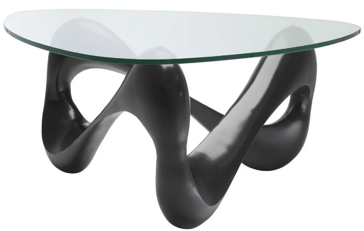 Designer Couchtisch Bronze 100,5 x 98 x H. 43,5 cm - Wohnzimmertisch mit 3-eckiger Glasplatte - Luxus Möbel