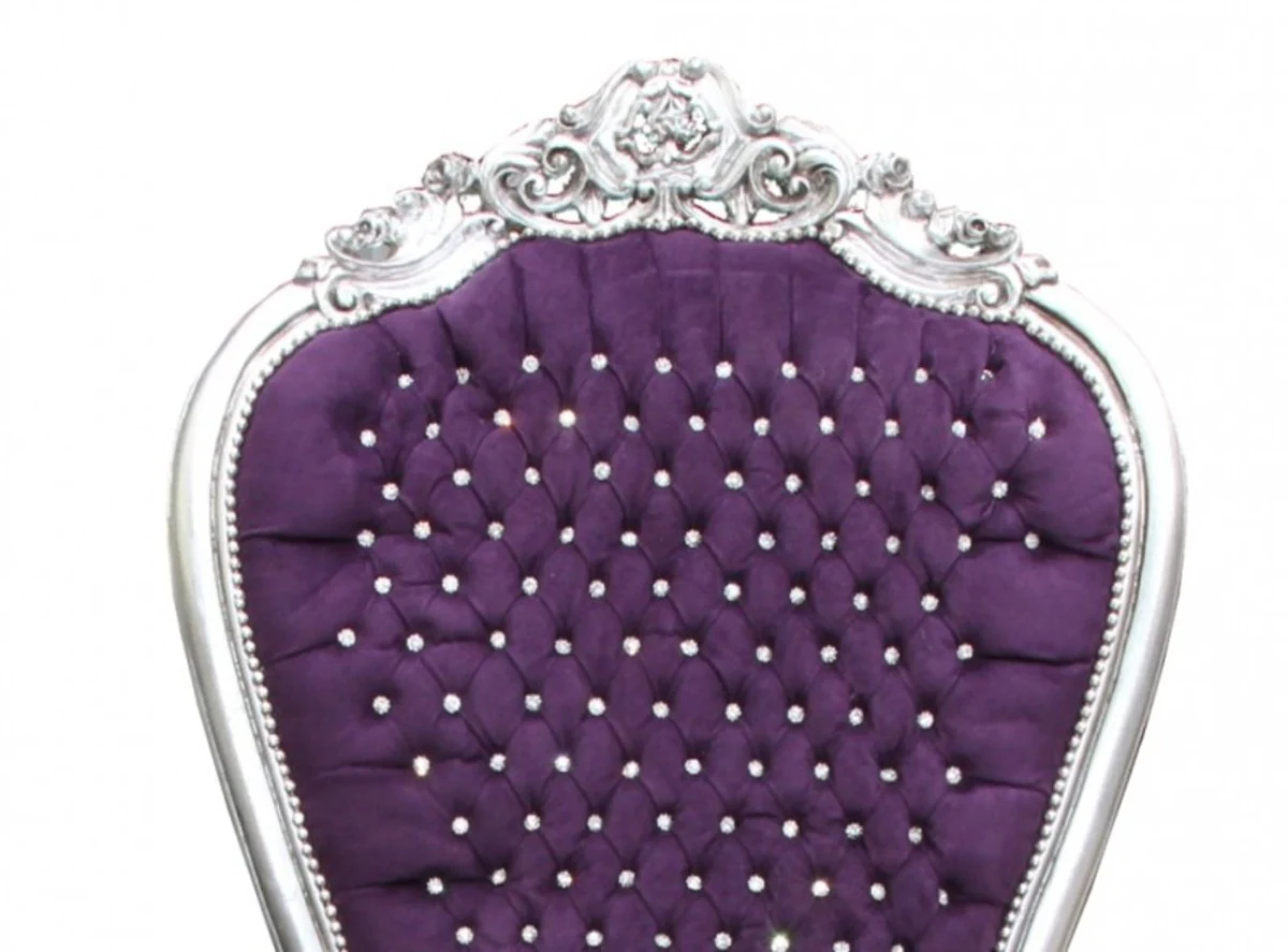 Barock Thron Sessel Majestic Lila/Silber mit Bling Bling Glitzersteinen - Riesensessel -Thron Stuhl Tron