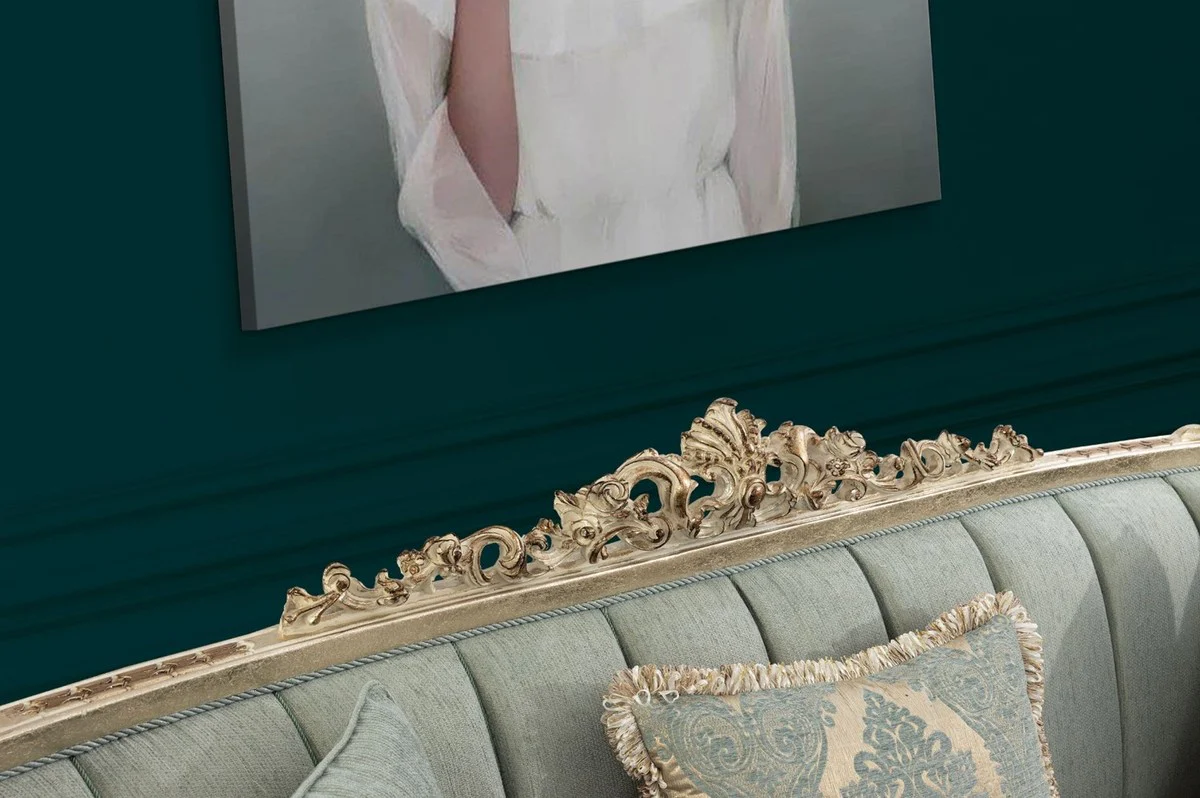 Luxus Barock Wohnzimmer Set Grün / Antik Gold - 2 Sofas & 2 Sessel & 1 Couchtisch - Handgefertigte Wohnzimmer Möbel im Barockstil - Edel & Prunkvoll