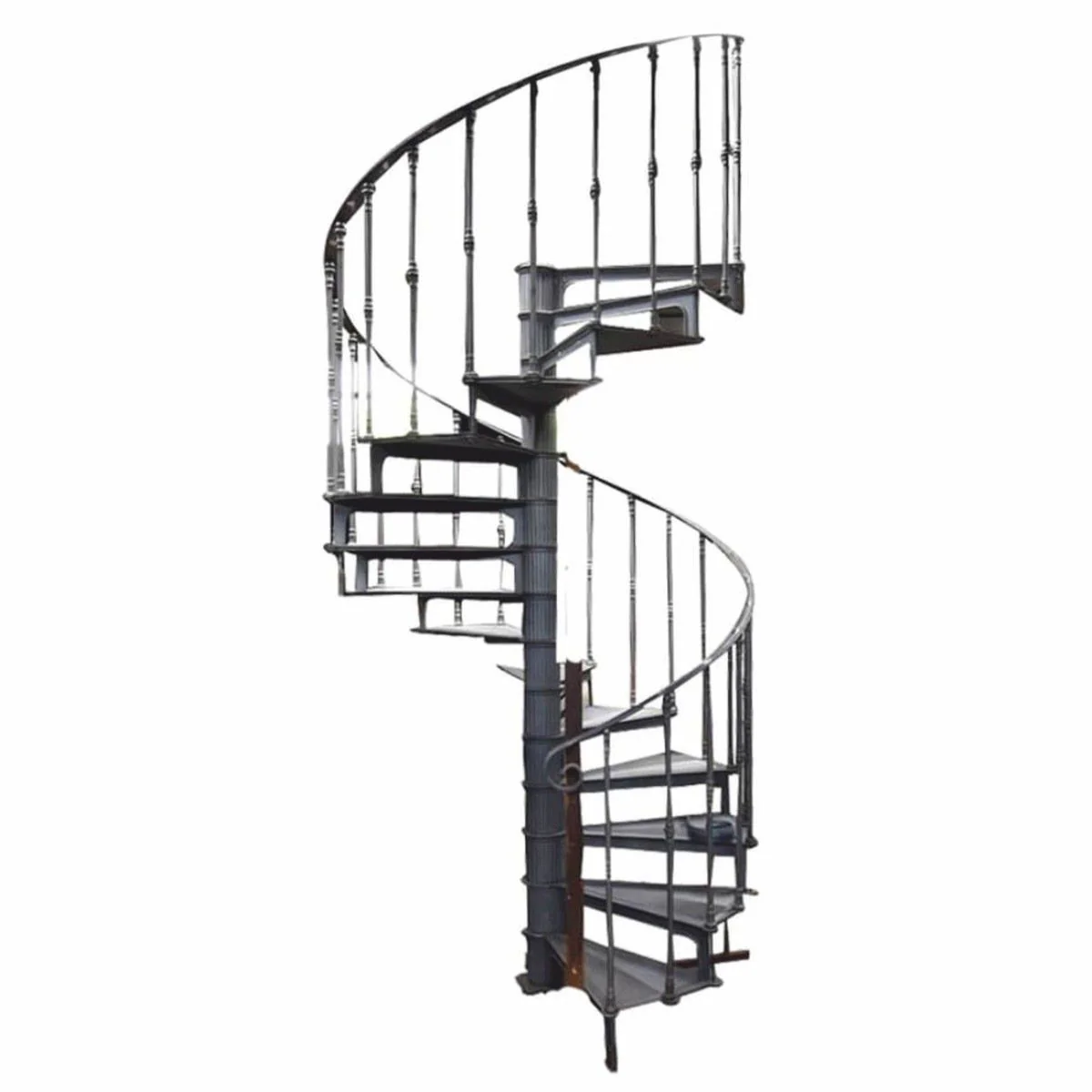 Gusseisen Wendeltreppe mit Geländer rechte Seite Grau H. 289 cm - Rustikale Spiraltreppe