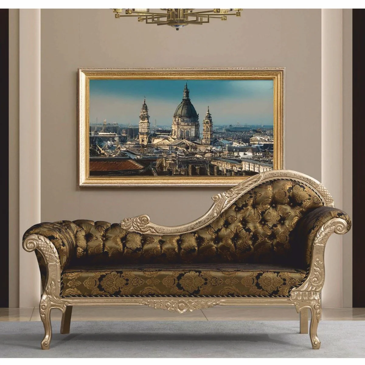 Luxus Barock Sofa Rechte Seite Gold / Schwarz / Silber 210 cm - Barock Möbel