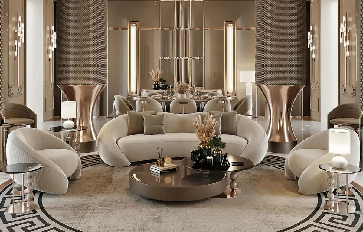 Luxus Sofa Hellgrau / Kupfer 270 x 102 x H. 73 cm - Wohnzimmer Sofa - Hotel Sofa - Wohnzimmer Möbel - Wohnzimmer Einrichtung - Hotel Möbel - Luxus Möbel - Luxus Einrichtung