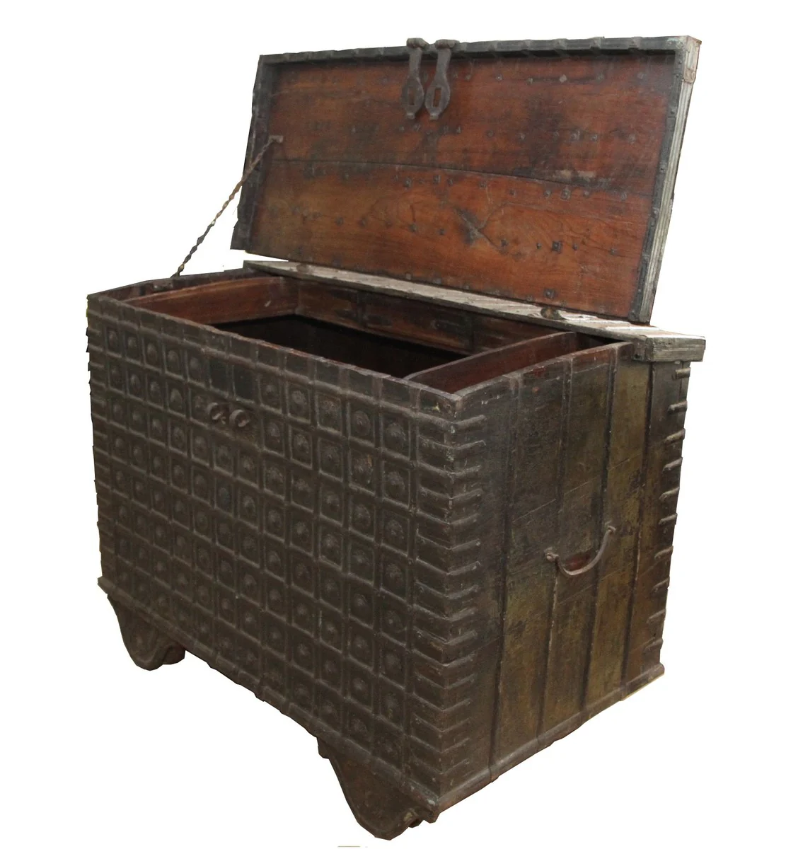 Antik Stil Massivholz Truhe - L122 x B75 x H91 cm - Antiquität