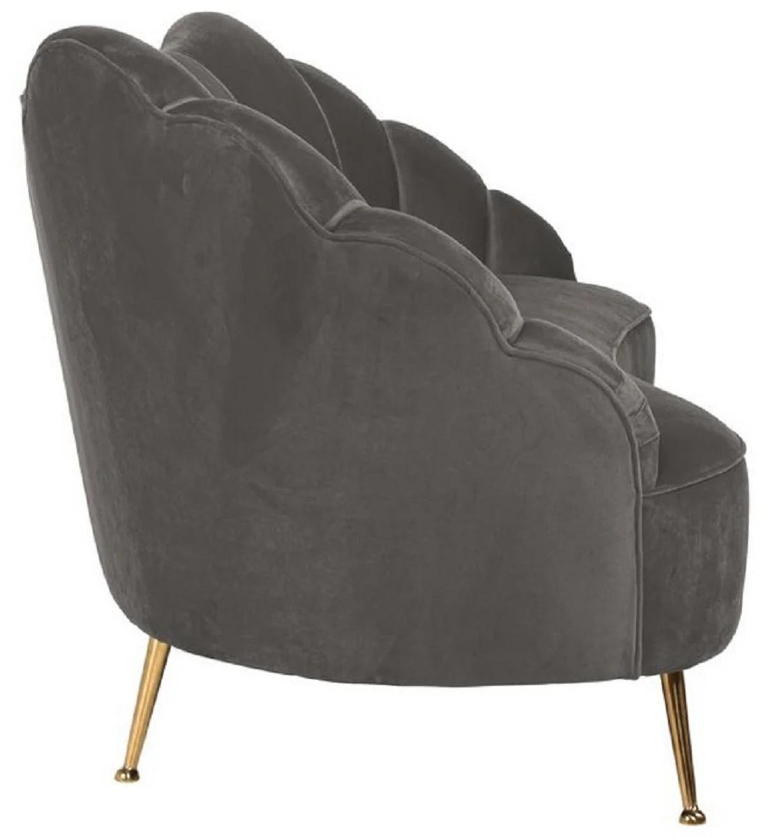 Luxus Samt Sofa Grau / Gold 230 x 94 x H. 90 cm - Wohnzimmer Sofa mit edlem Samtstoff - Wohnzimmer Möbel - Luxus Möbel - Wohnzimmer Einrichtung - Luxus Einrichtung
