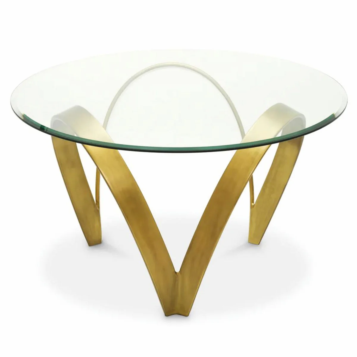 Luxus Aluminium Esstisch mit Glasplatte Vintage Messing 130 cm