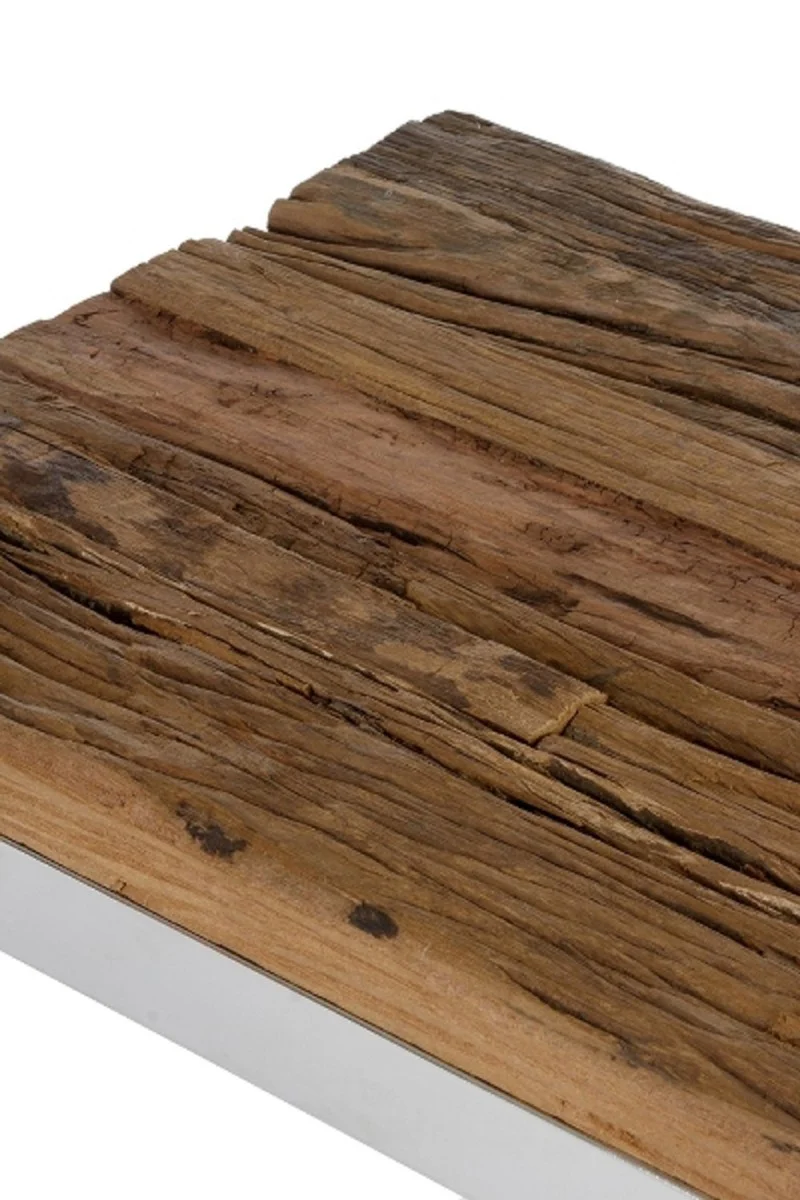 Luxus Beistelltisch Braun / Silber 45 x 45 x H. 60 cm - Beistelltisch mit rustikaler Oberfläche und zusätzlicher Glasplatte