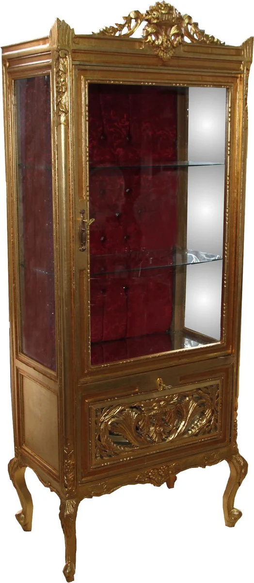 Barock Vitrine Gold / Bordeaux - Vitrinenschrank - Wohnzimmerschrank Glasvitrine - Antik Look
