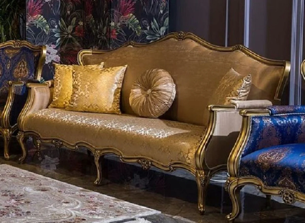 Luxus Barock Sofa Gold - Prunkvolles Wohnzimmer Sofa mit elegantem Muster - Wohnzimmer Möbel im Barockstil - Edel & Prunkvoll