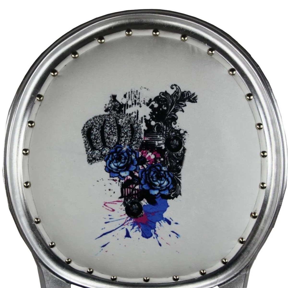 Pompöös by Luxus Barock Esszimmerstühle Schwarz / Weiß / Silber 50 x 60 x H. 104 cm - Pompööse Barock Stühle designed by Harald Glööckler - 4 Esszimmerstühle