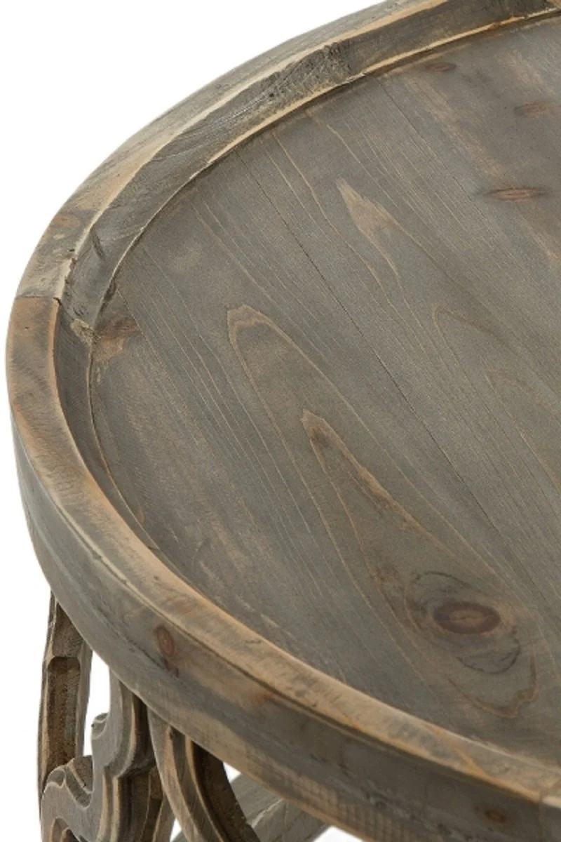 Designer Couchtisch Braun Ø 80 x H. 37 cm - Moderner Runder Holz Wohnzimmertisch