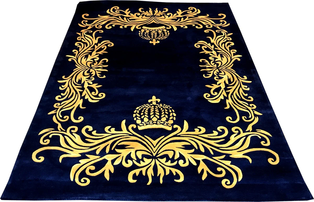 Pompöös by Luxus Teppich von Harald Glööckler 160 x 230 cm Krone Royalblau / Gold - Barock Design Teppich - Handgewebt aus Wolle