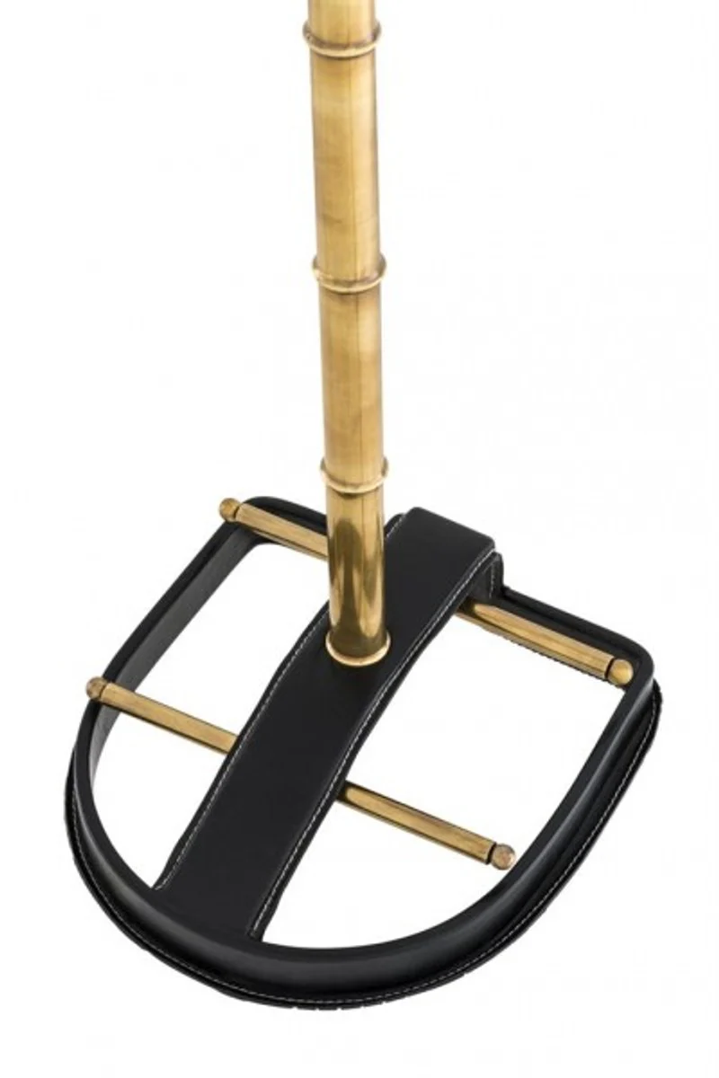 Designer Luxus Garderoben Ständer Vintage Messing / Leder schwarz - Dressboy - Kleiderständer Anzugständer - Barock Empire Art Deco Jugendstil Biedermeier