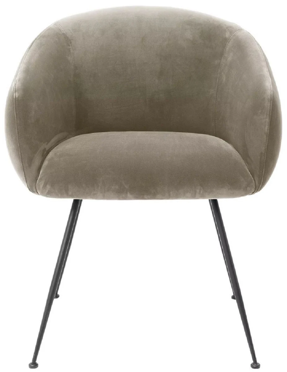 Luxus Esszimmerstuhl mit Armlehnen Greige / Schwarz 61 x 60 x H. 79 cm - Küchenstuhl mit edlem Samtstoff - Esszimmer Möbel - Küchen Möbel - Luxus Möbel - Luxus Einrichtung
