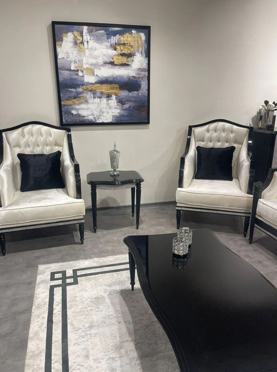 Luxus Barock Couchtisch Schwarz / Grau - Handgefertigter Massivholz Wohnzimmertisch im Barockstil - Luxus Wohnzimmer Möbel im Barockstil - Barock Möbel - Edel & Prunkvoll