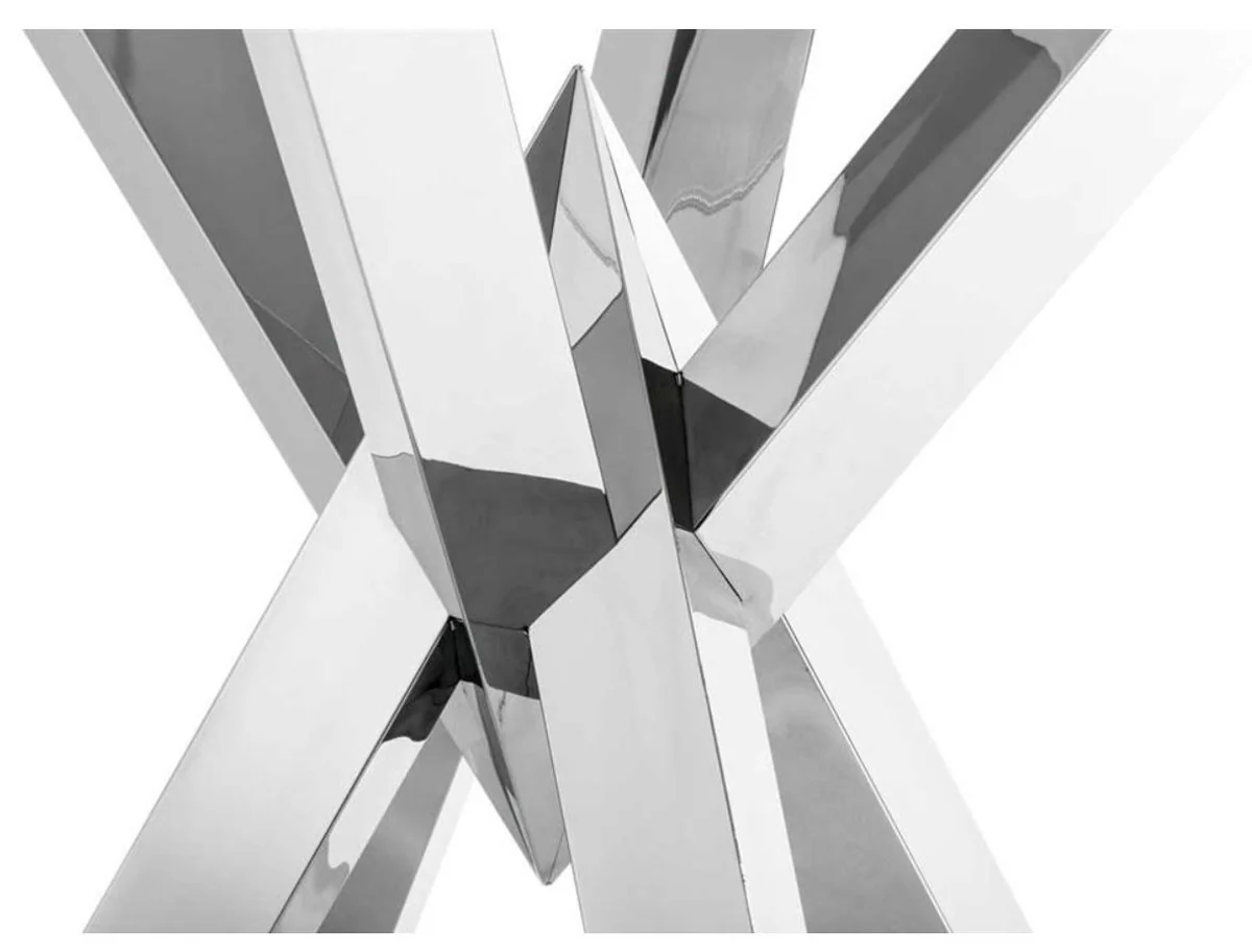 Luxus Edelstahl Esstisch mit Glasplatte 125 x H. 77 cm - Esszimmermöbel