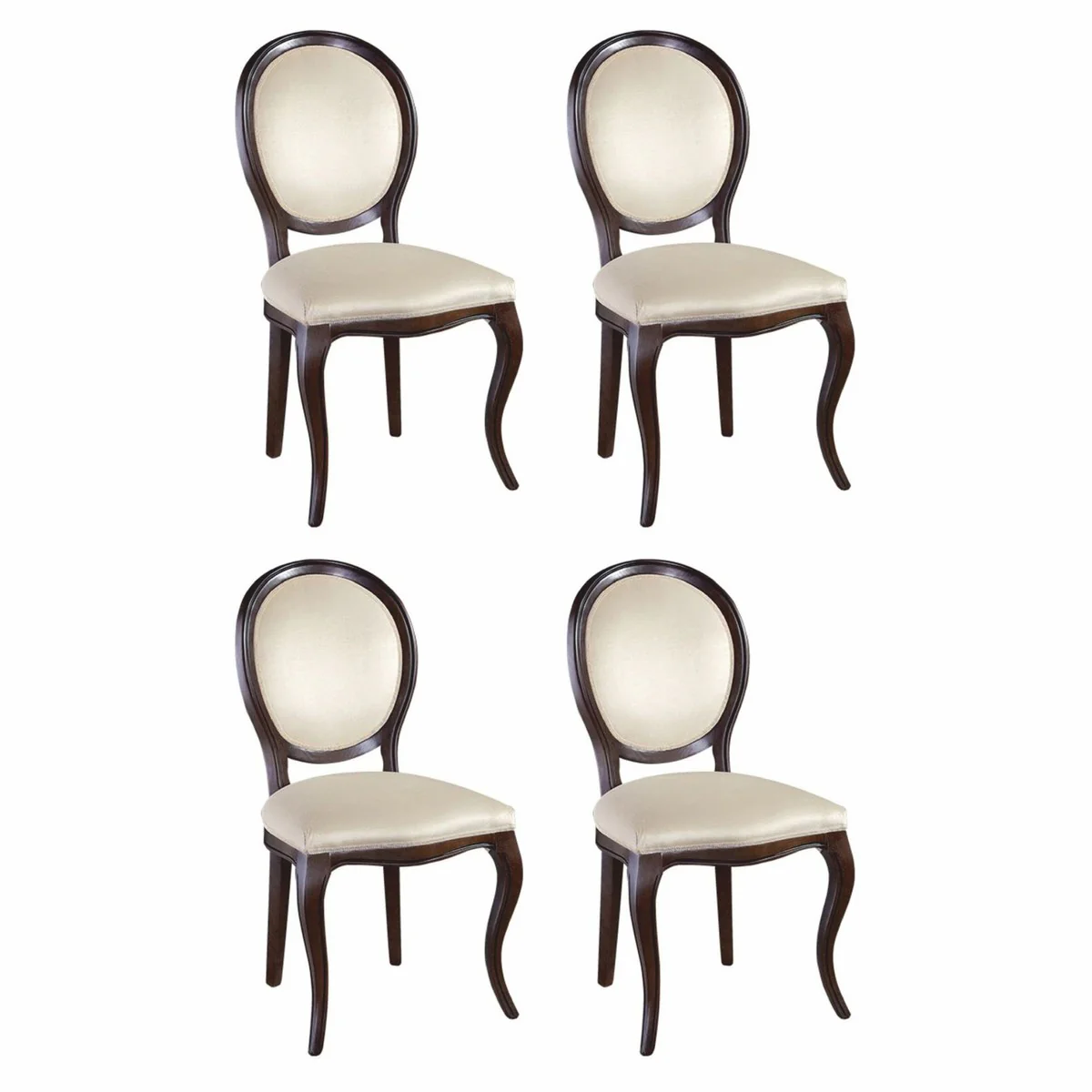 Luxus Barock Esszimmer Stuhl 4er Set Creme / Dunkelbraun - Barockstil Möbel