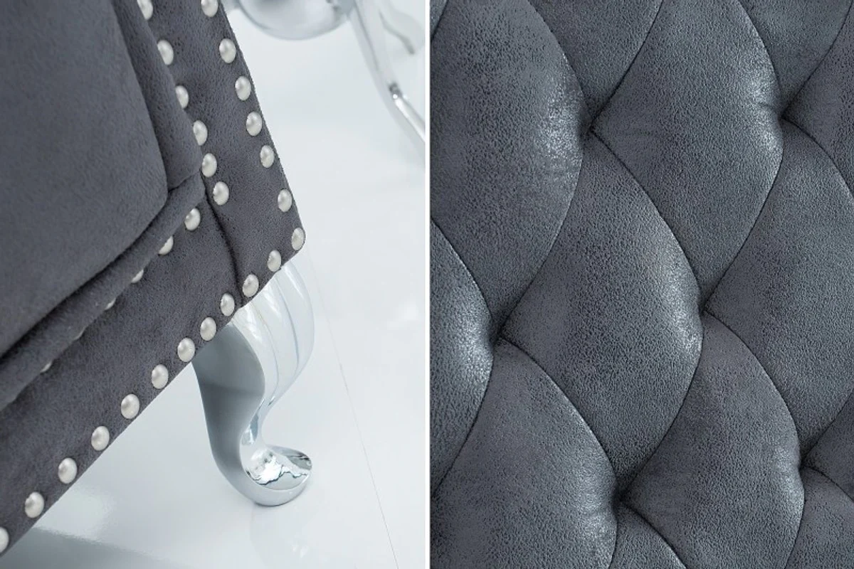 Chesterfield High Back Sessel Grau - Thron König Hochlehn Sessel - Modern Barock Hochlehner