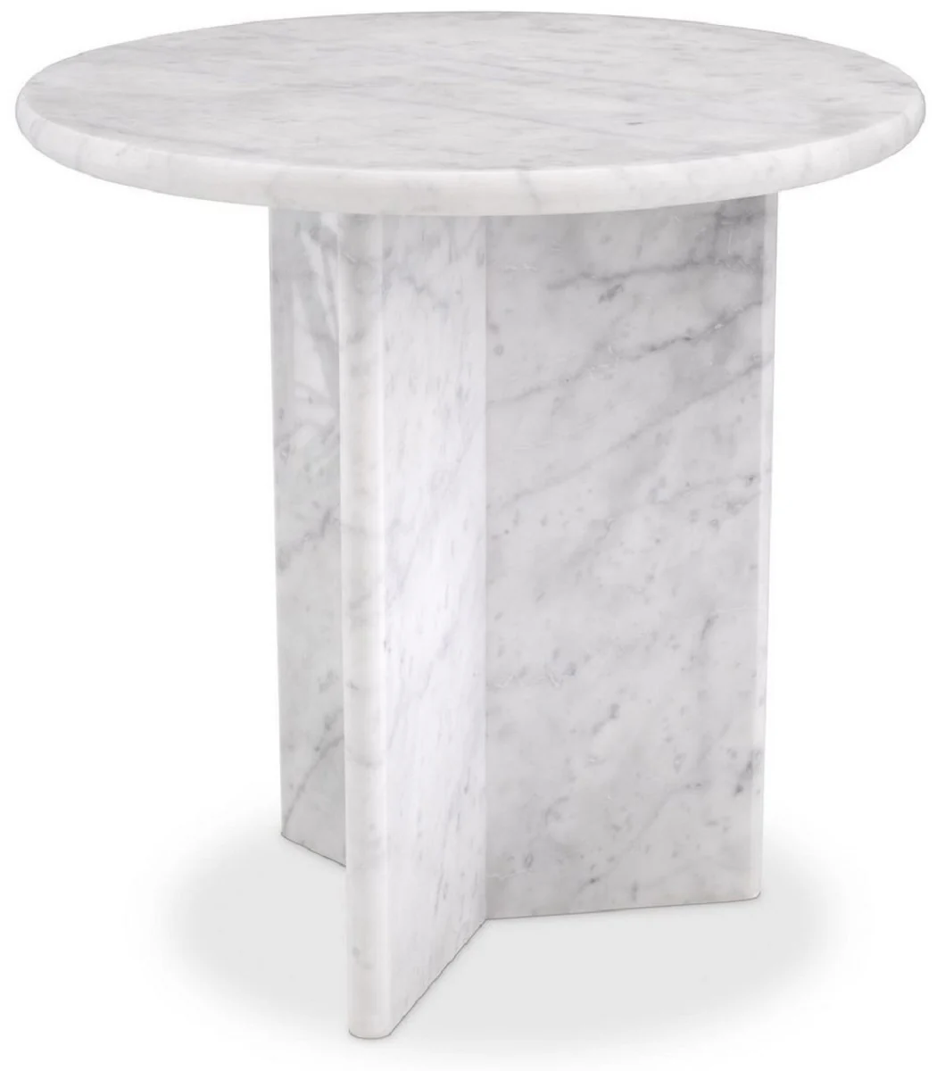 Luxus Beistelltisch Weiß Ø 45 x H. 45 cm - Runder Beistelltisch aus hochwertigem Carrara Marmor - Luxus Marmor Möbel