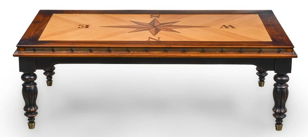 Luxus Vintage Stil Couchtisch Naturfarben / Braun / Schwarz 137 x 77 x H. 45 cm - Rechteckiger Massivholz Wohnzimmertisch - Vintage Stil Wohnzimmer Möbel - Luxus Wohnzimmer Möbel