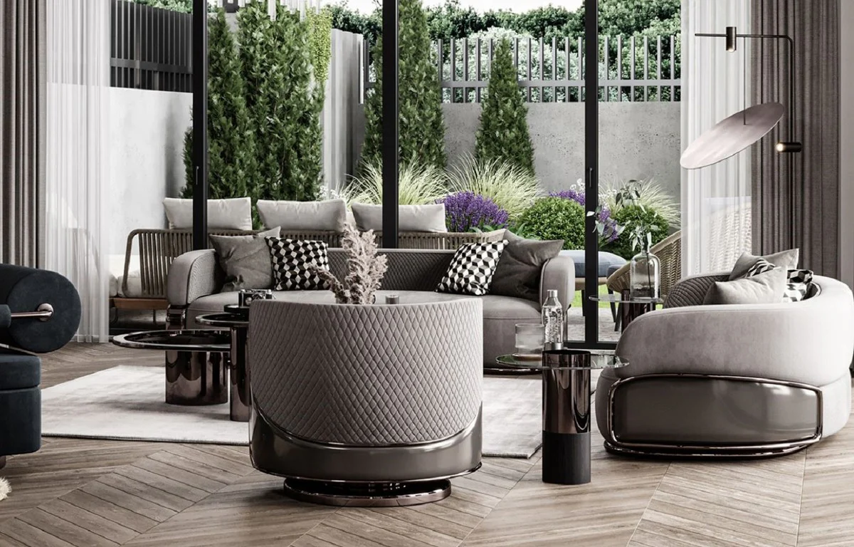 Luxus Sofa Grau / Bronze 280 x 110 x H. 70 cm - Gebogenes Wohnzimmer Sofa - Hotel Sofa - Wohnzimmer Möbel - Wohnzimmer Einrichtung - Hotel Möbel - Luxus Möbel - Luxus Einrichtung