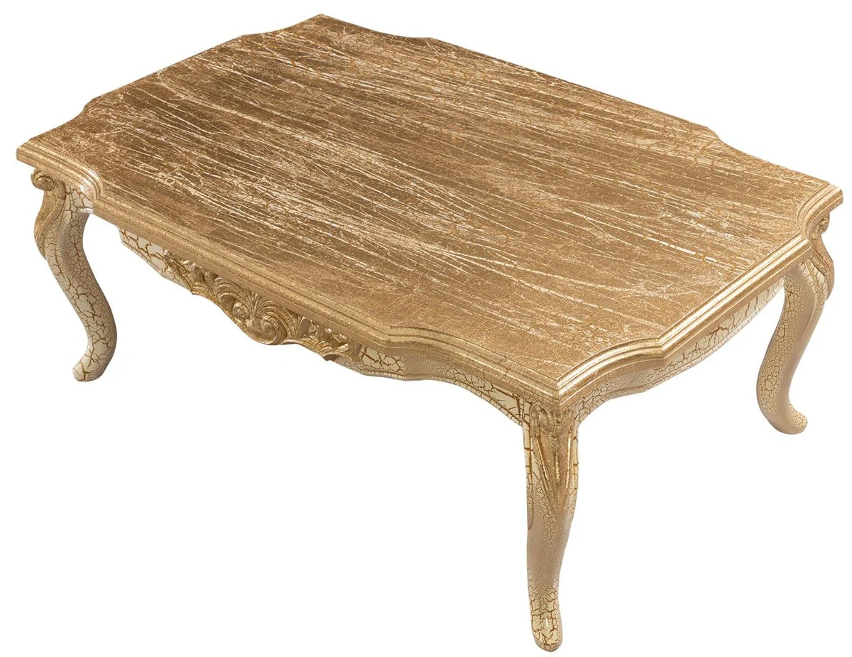 Luxus Barock Couchtisch Antik Gold / Weiß 120 cm - Barockstil Wohnzimmer Möbel