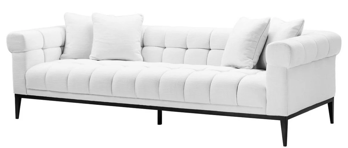 Luxus Sofa Weiß / Schwarz 240 x 98 x H. 69 cm - Wohnzimmer Sofa mit 4 Kissen - Wohnzimmer Möbel - Luxus Möbel