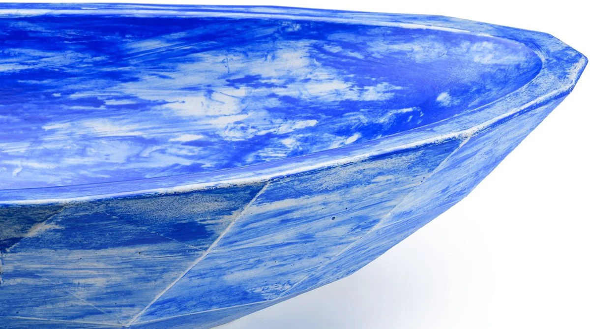 Luxus Waschbecken Schale Blau / Weiß 60,9 x 29,7 x H. 11,9 cm - Handgefertigtes Beton Waschbecken - Badezimmer Accessoires - Luxus Badezimmer Zubehör