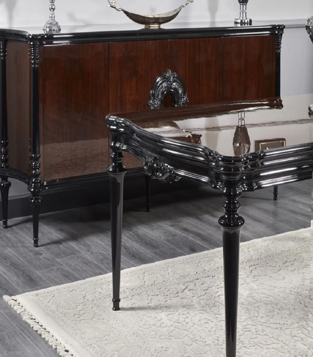 Luxus Barock Esszimmer Set Silbergrau / Schwarz - 1 Barock Esstisch & 6 Barock Esszimmerstühle