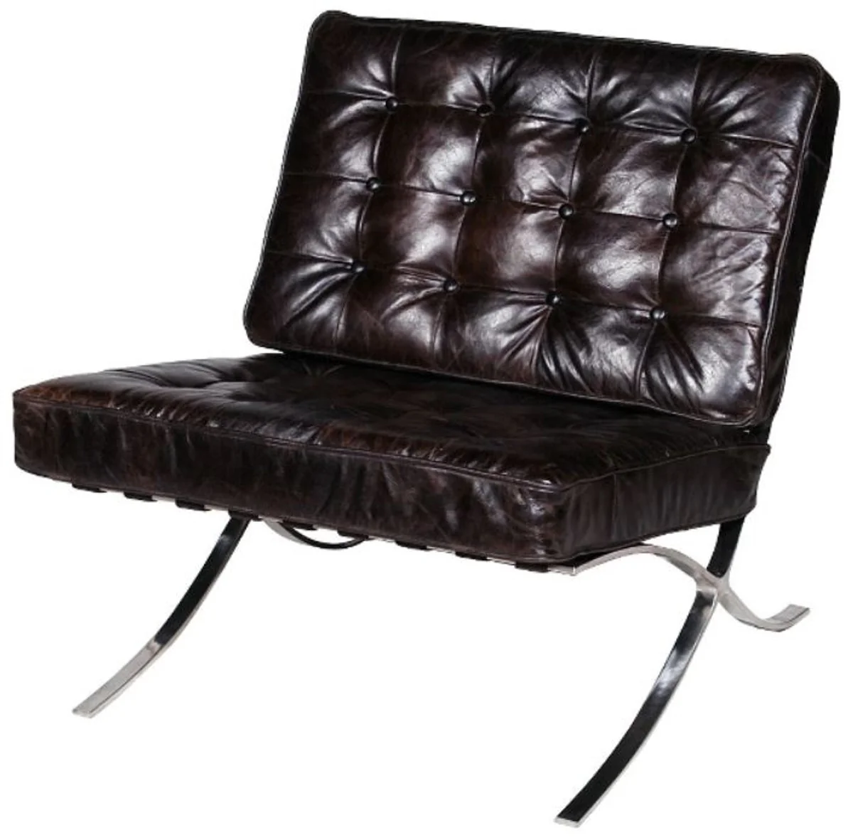 Luxus Chesterfield Sessel Schwarz / Silber 78 x 83 x H. 82 cm - Echtleder Wohnzimmermöbel