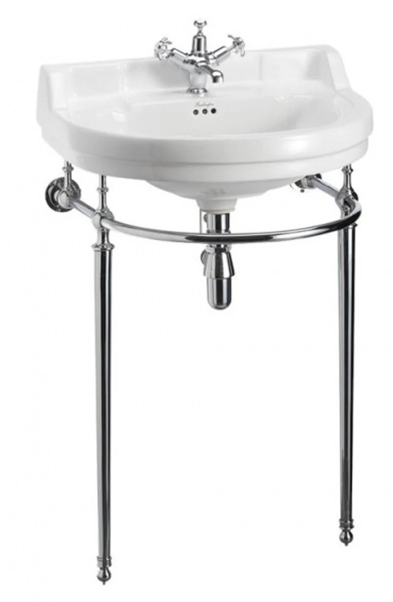 Jugendstil Stand Waschtisch Weiß / Chrom B 62cm - Art Deco Waschbecken Barock Antik Stil