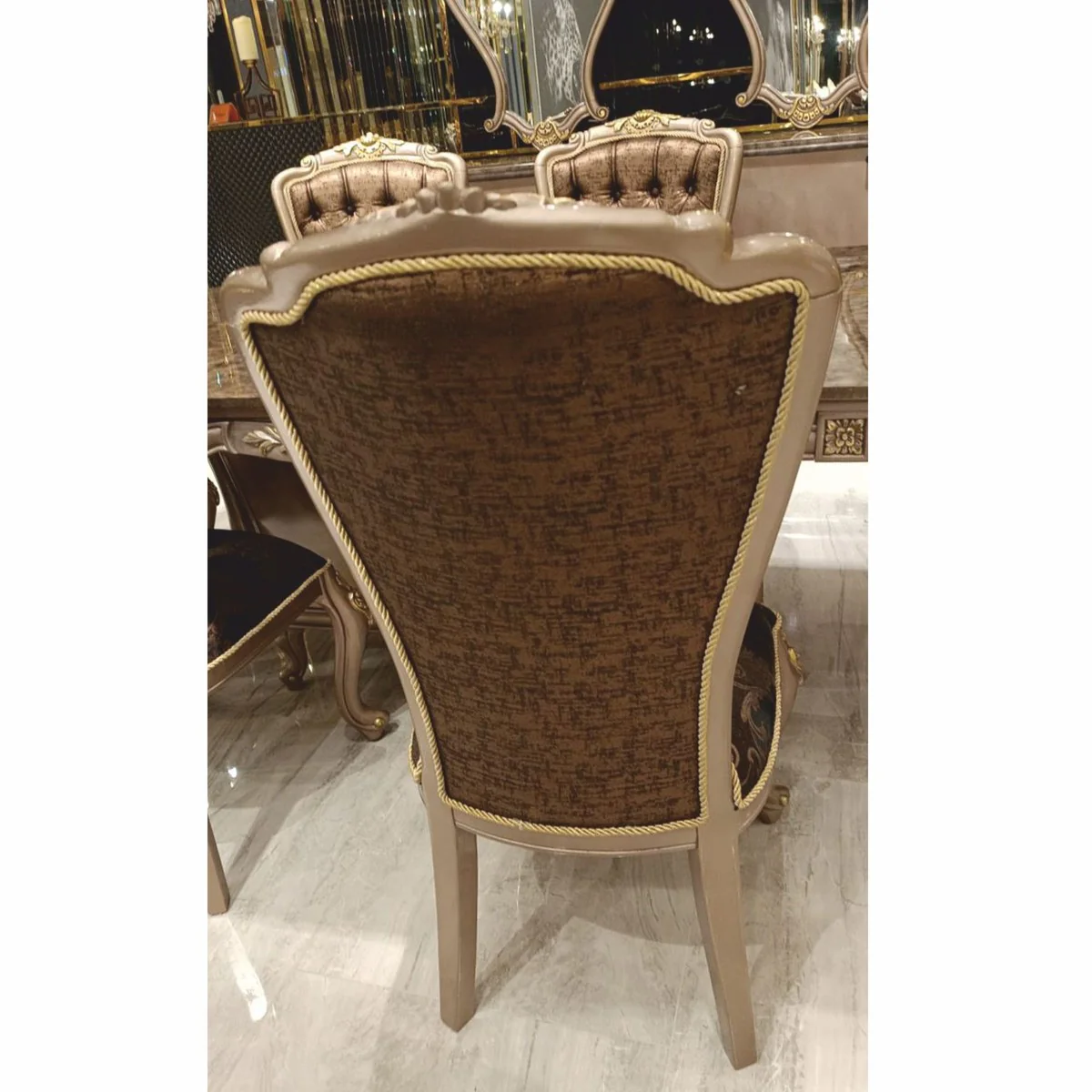 Luxus Barock Esszimmer Stuhl Schwarz / Grau / Gold H. 113 cm - Barock Esszimmer Möbel