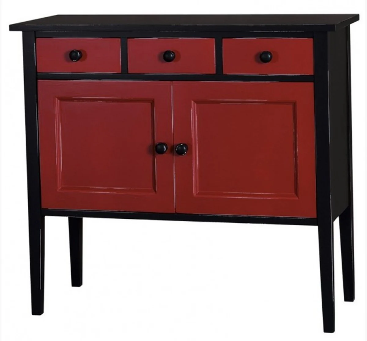 Jugendstil Kommode 100cm Schwarz / Rot - Landhaus Stil Sideboard Schrank