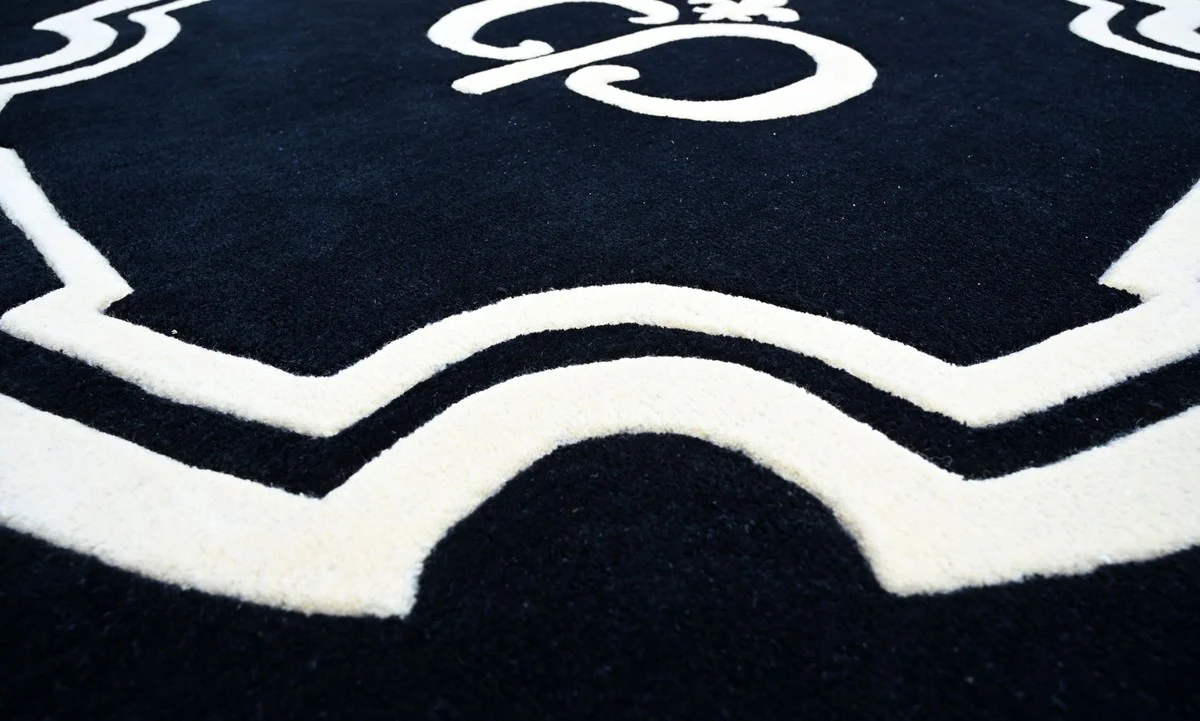 Luxus Barock Teppich Schwarz / Weiß Ø 150 cm - Barock Interior