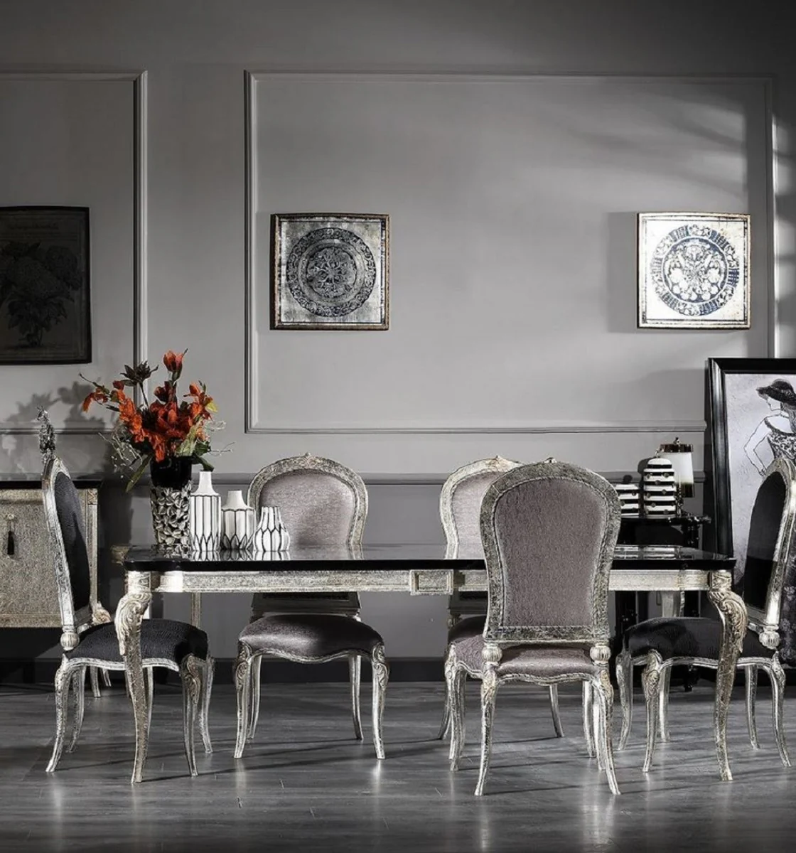 Luxus Barock Esszimmer Stuhl Silber / Gold H. 102 cm - Barock Esszimmer Möbel