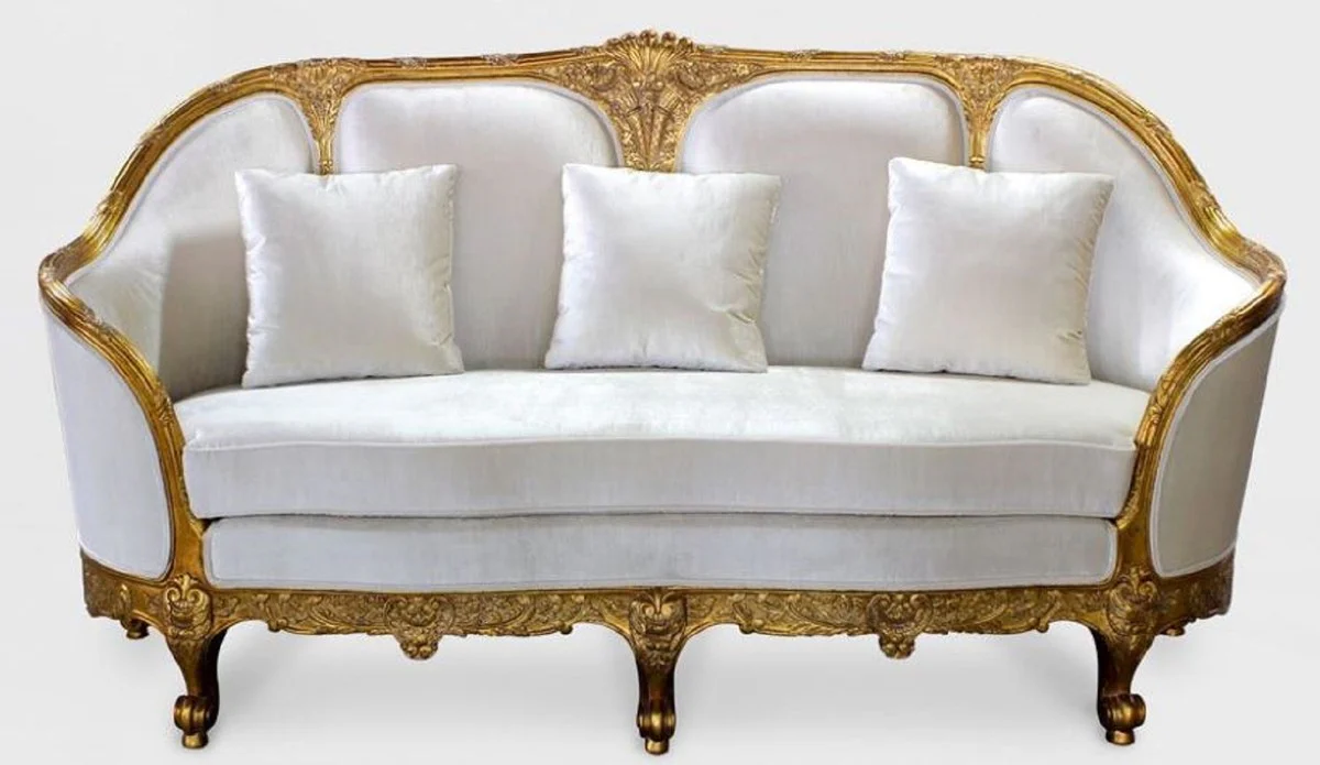 Luxus Barock Wohnzimmer Sofa Weiß / Gold - Edles Handgefertigtes Antik Stil Sofa - Barock Wohnzimmer Möbel