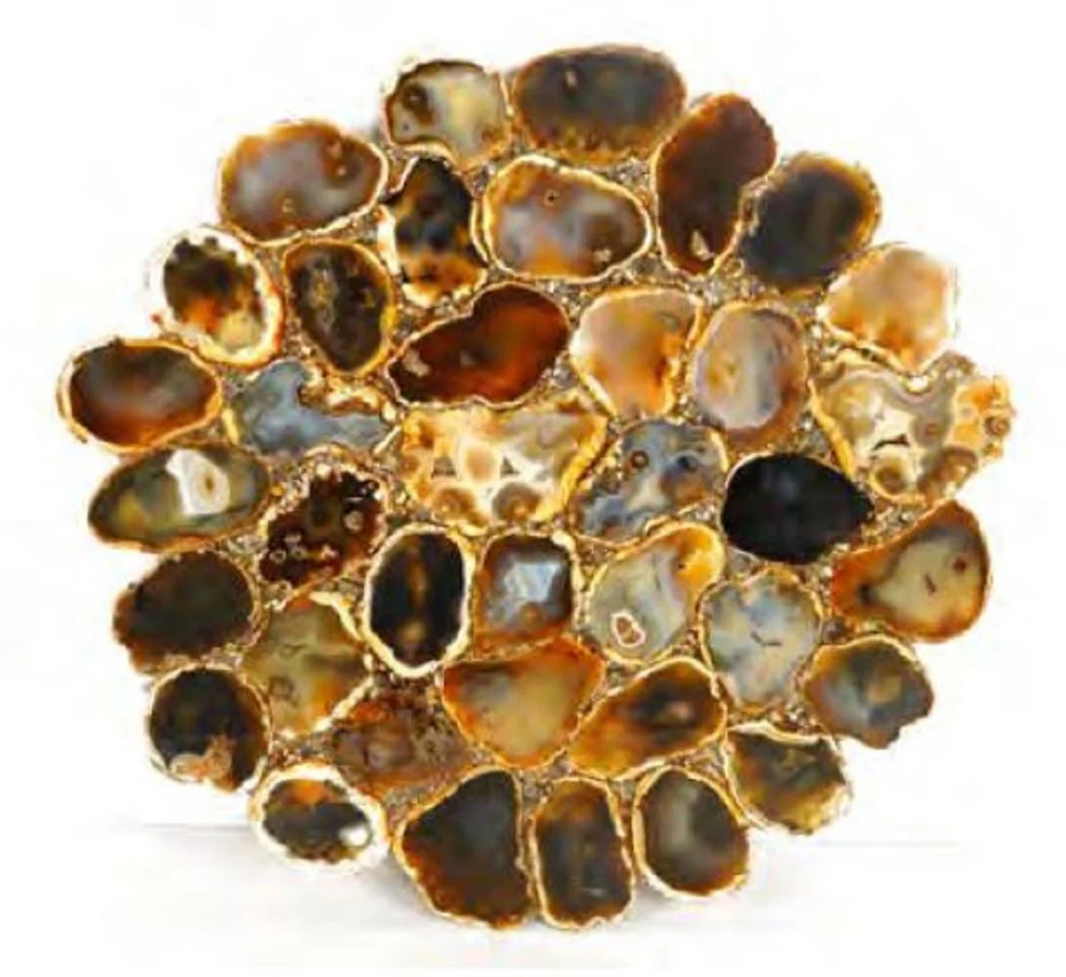 Luxus Couchtisch Mehrfarbig / Schwarz / Messing Ø 60 x H. 50 cm - Wohnzimmertisch mit Achat Edelstein Tischplatte - Luxus Wohnzimmer Möbel