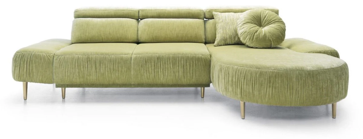 Luxus Ecksofa Grün / Messing 294 x 105-182 x H. 83-97 cm - Wohnzimmer Sofa mit 3 verstellbaren Kopfstützen und elektrisch verstellbarer Sitzfläche - Luxus Wohnzimmer Möbel
