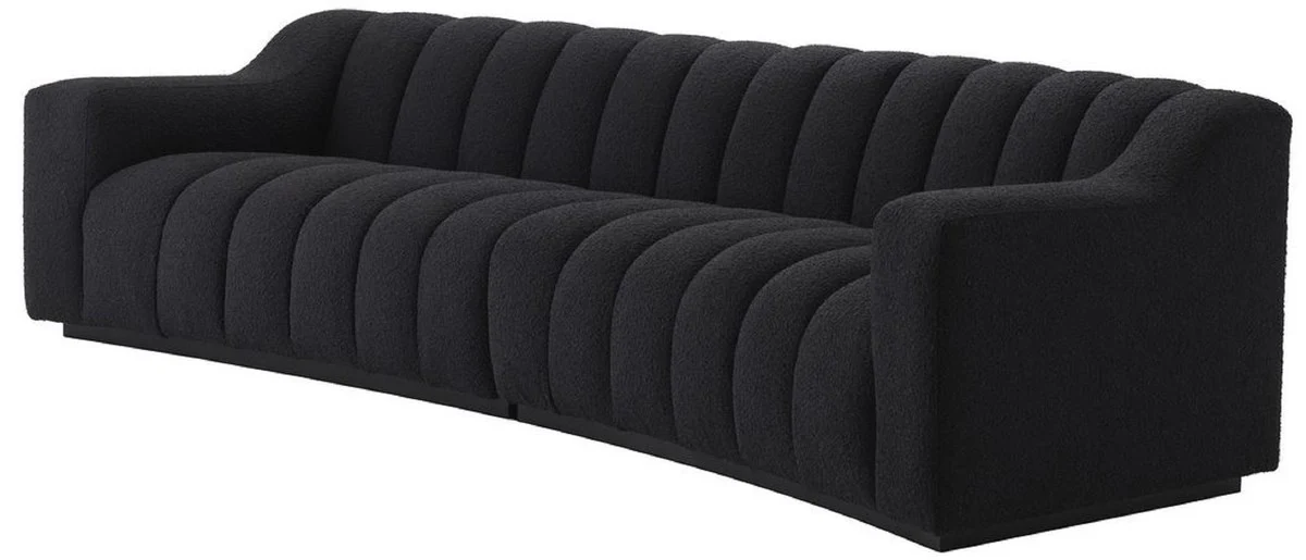Luxus Sofa Schwarz 300 x 100 x H. 78,5 cm - Leicht gebogenes Wohnzimmer Sofa - Hotel Sofa - Luxus Qualität