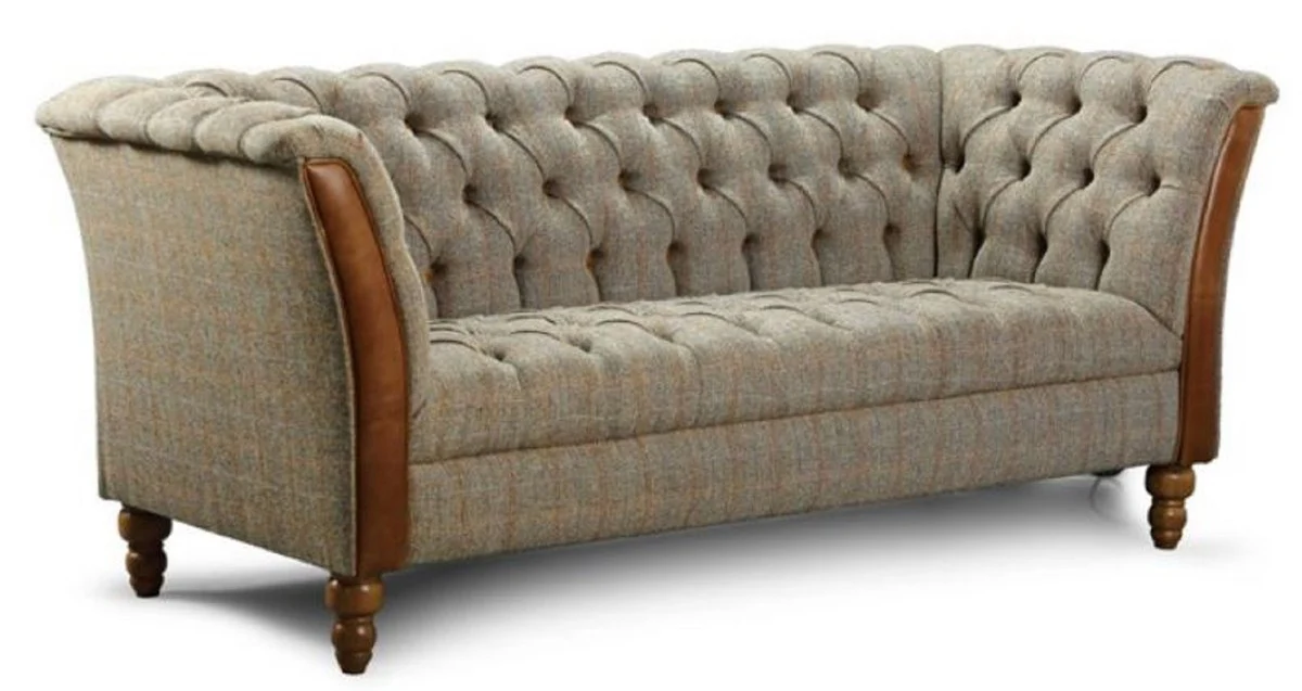 Luxus Chesterfield 2er Sofa Grau / Braun 186 x 87 x H. 77 cm - Wohnzimmer Sofa mit Echtleder - Chesterfield Wohnzimmer Möbel