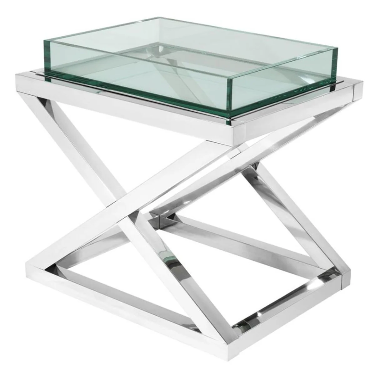 Designer Beistelltisch Silber 61 x 48 x H. 58,5 cm - Luxus Hotel Möbel